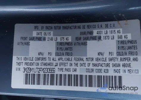 2015 Mazda Mazda3 I Sport z USA, uszkodzony, nr VIN 3MZBM1U72FM230569